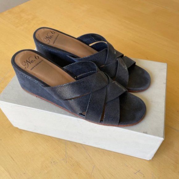 No.6 Orlando Wedge Sandals (navy, size 8) - Picture 2 of 8